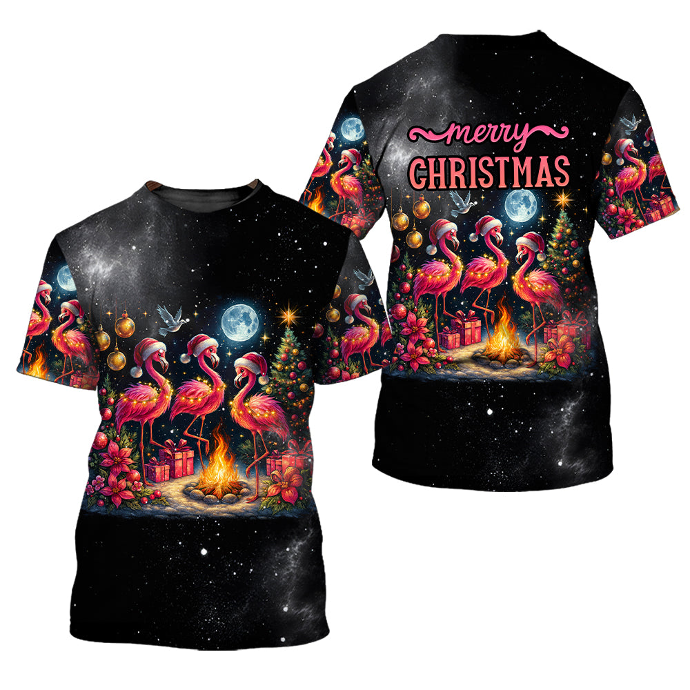 Merry Christmas Flamingo Camping All Over Print Shirt