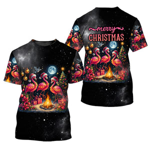 Merry Christmas Flamingo Camping All Over Print Shirt