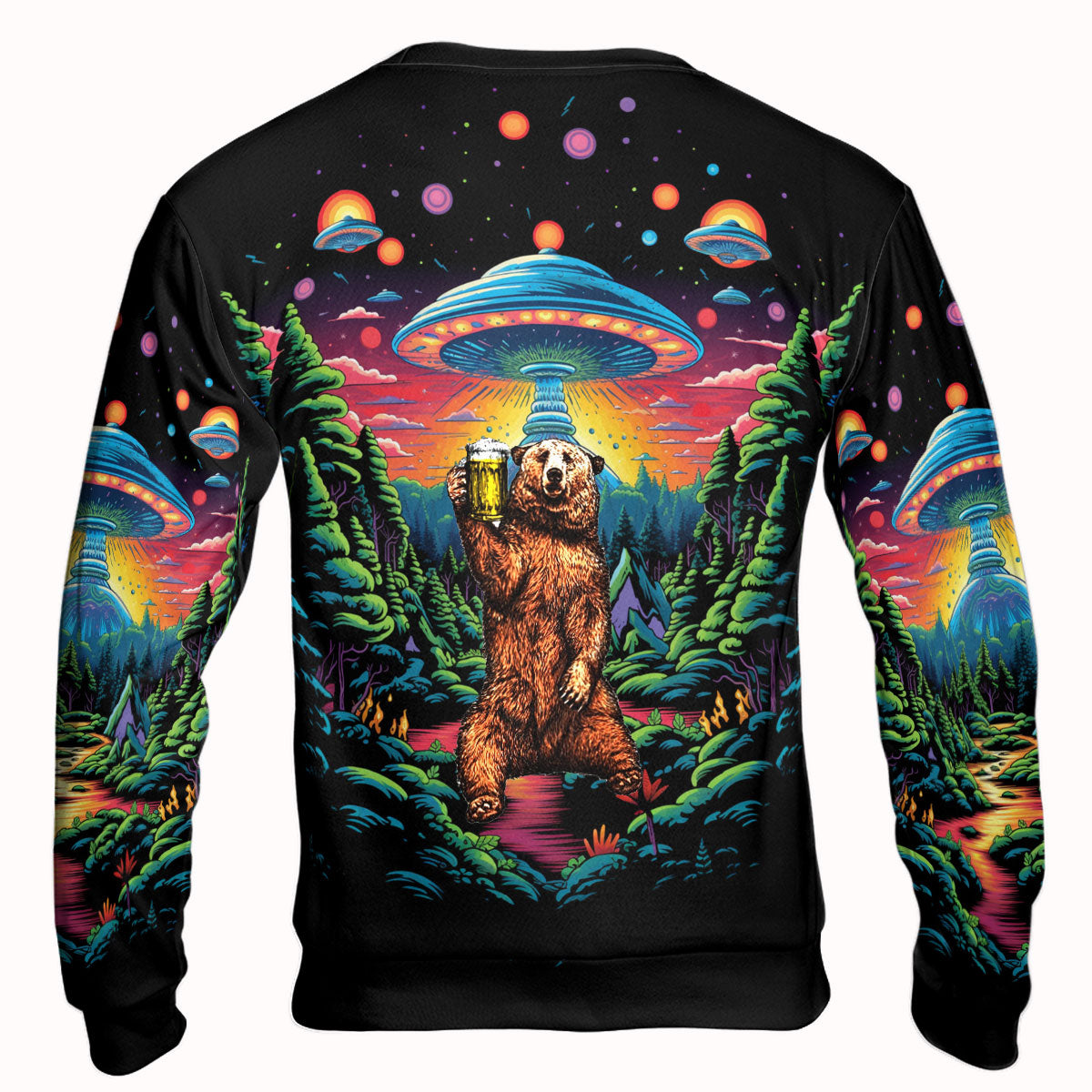 Bear Alien Night Drinking All Over Print Shirt