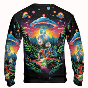 Alien UFO Abduction On Camping Site Night All Over Print Shirt