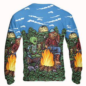 Alien Bigfoot Camping All Over Print Shirt