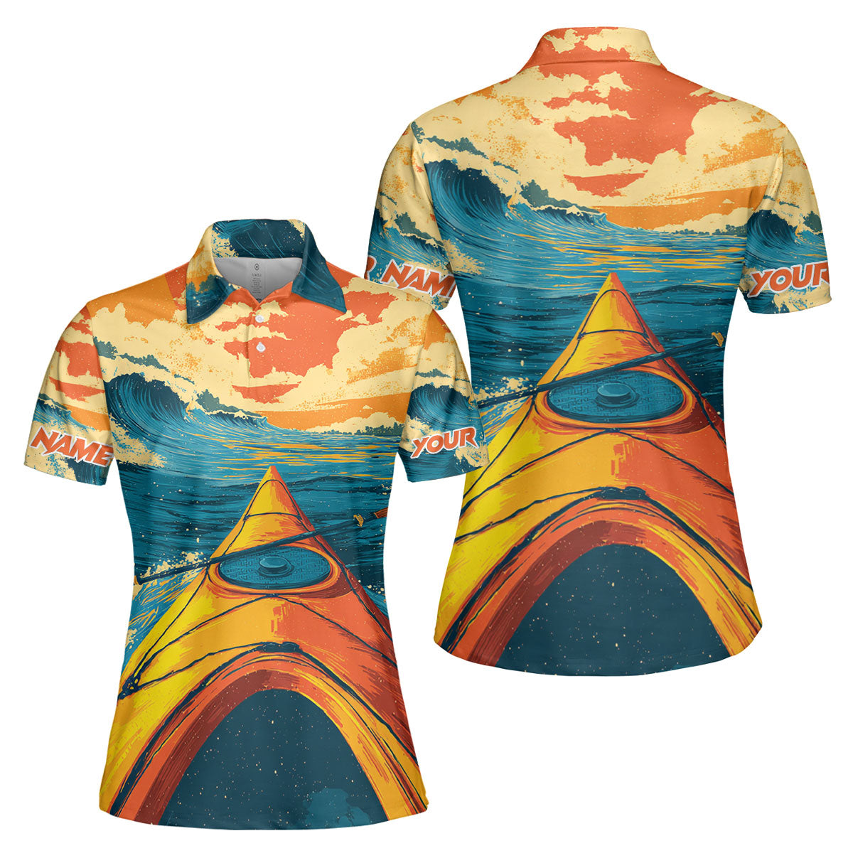 Custom Name Sunset Kayaking Scene All Over Print Shirt