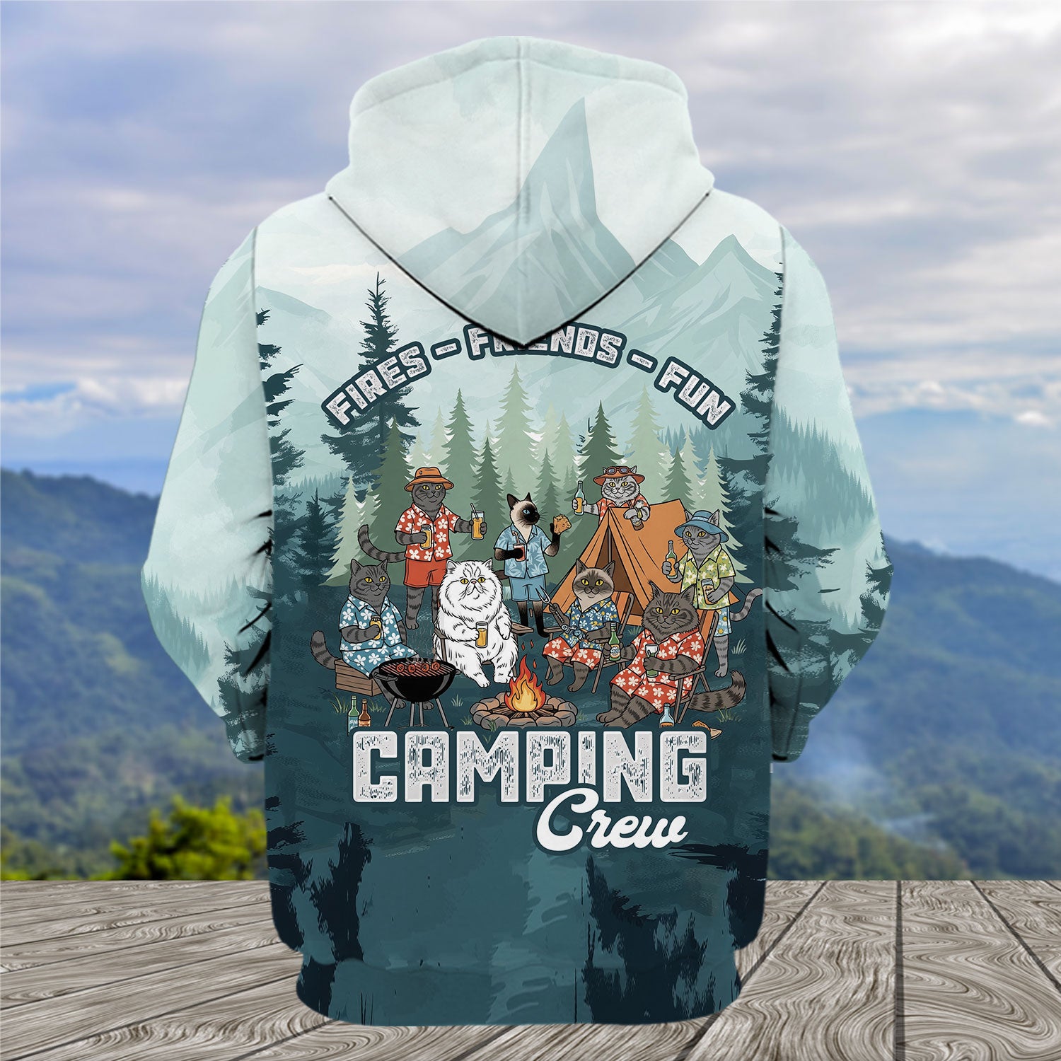 Friends, Fires, Fun Camping Crew Cats All Over Print Shirt