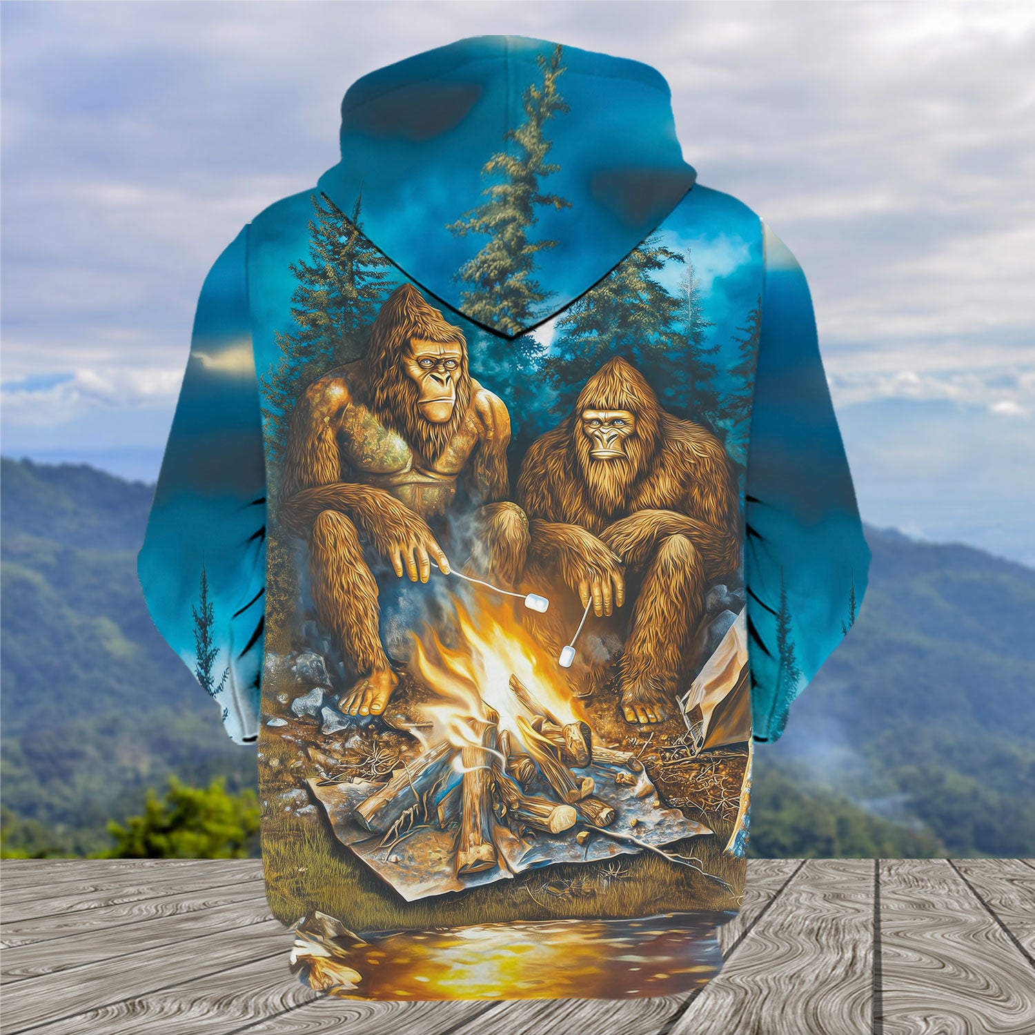 Sasquatch Campfire Night Art All Over Print Shirt