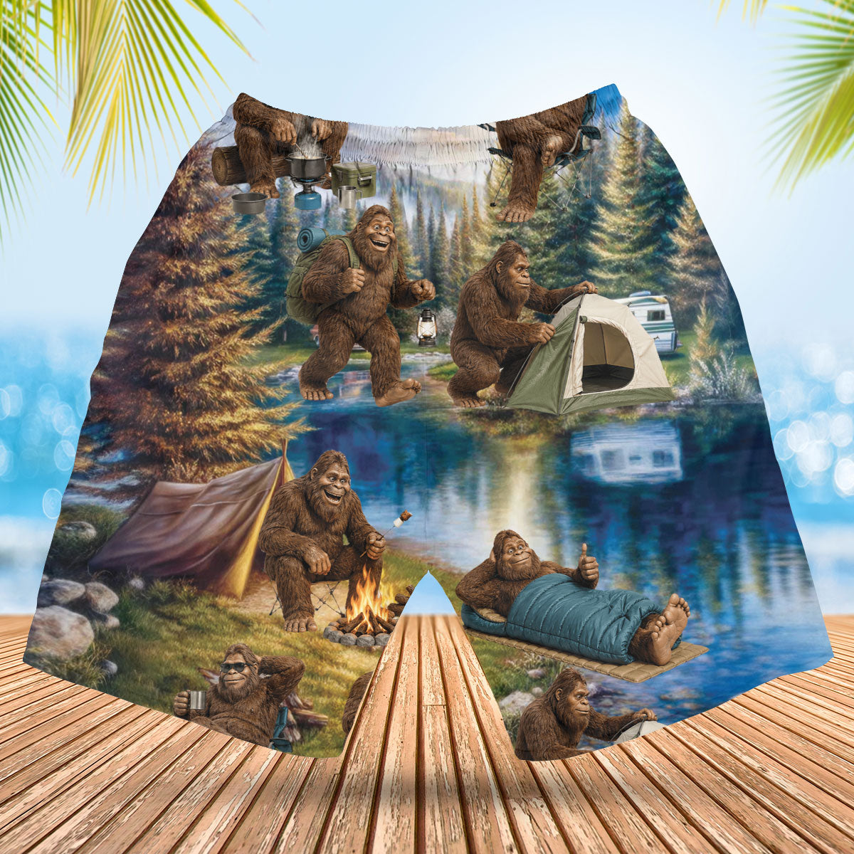 Funny Bigfoot Camping Hawaiian Shirt