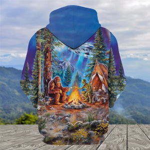 Bigfoot Alien Camping Night All Over Print Shirt