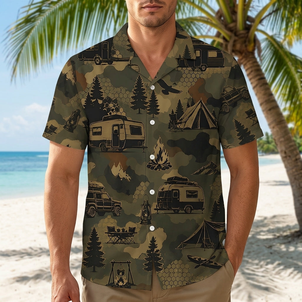 Camp Life Camping Camouflage Hawaiian Shirt