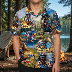 America Funny Dachshund Camping Hawaiian Shirt