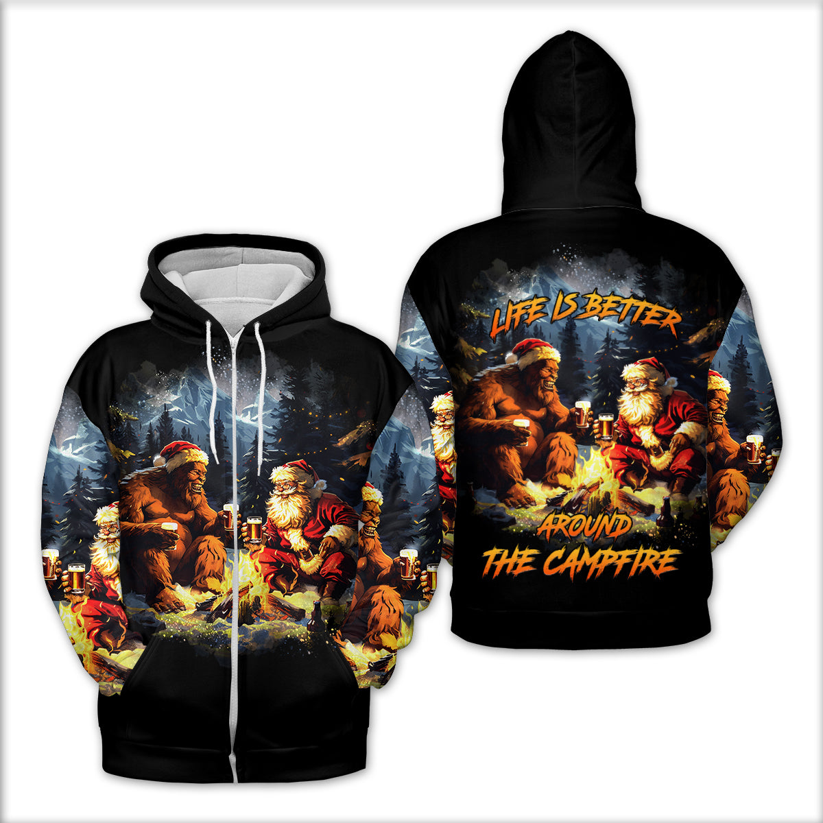 Funny Bigfoot & Santa Life Is Better Around The Campfire All Over Print Shirt