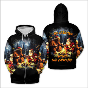 Funny Bigfoot & Santa Life Is Better Around The Campfire All Over Print Shirt