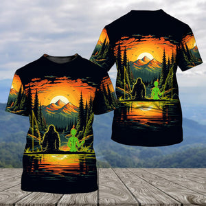 Bigfoot And Alien Fishing Night All Over Print Shirt