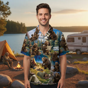 Funny Bear Camping Hawaiian Shirt