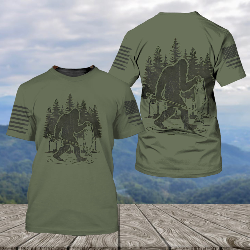 Bigfoot Fishing Funny Fisher Man All Over Print Shirt