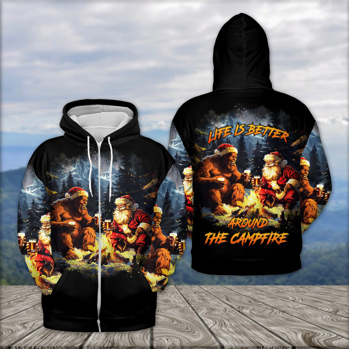Funny Bigfoot & Santa Life Is Better Around The Campfire All Over Print Shirt