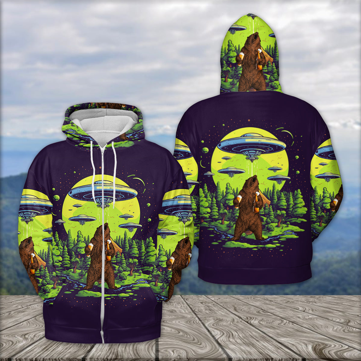 Funny Grizzly Bear Drinking All Over Print Shirt