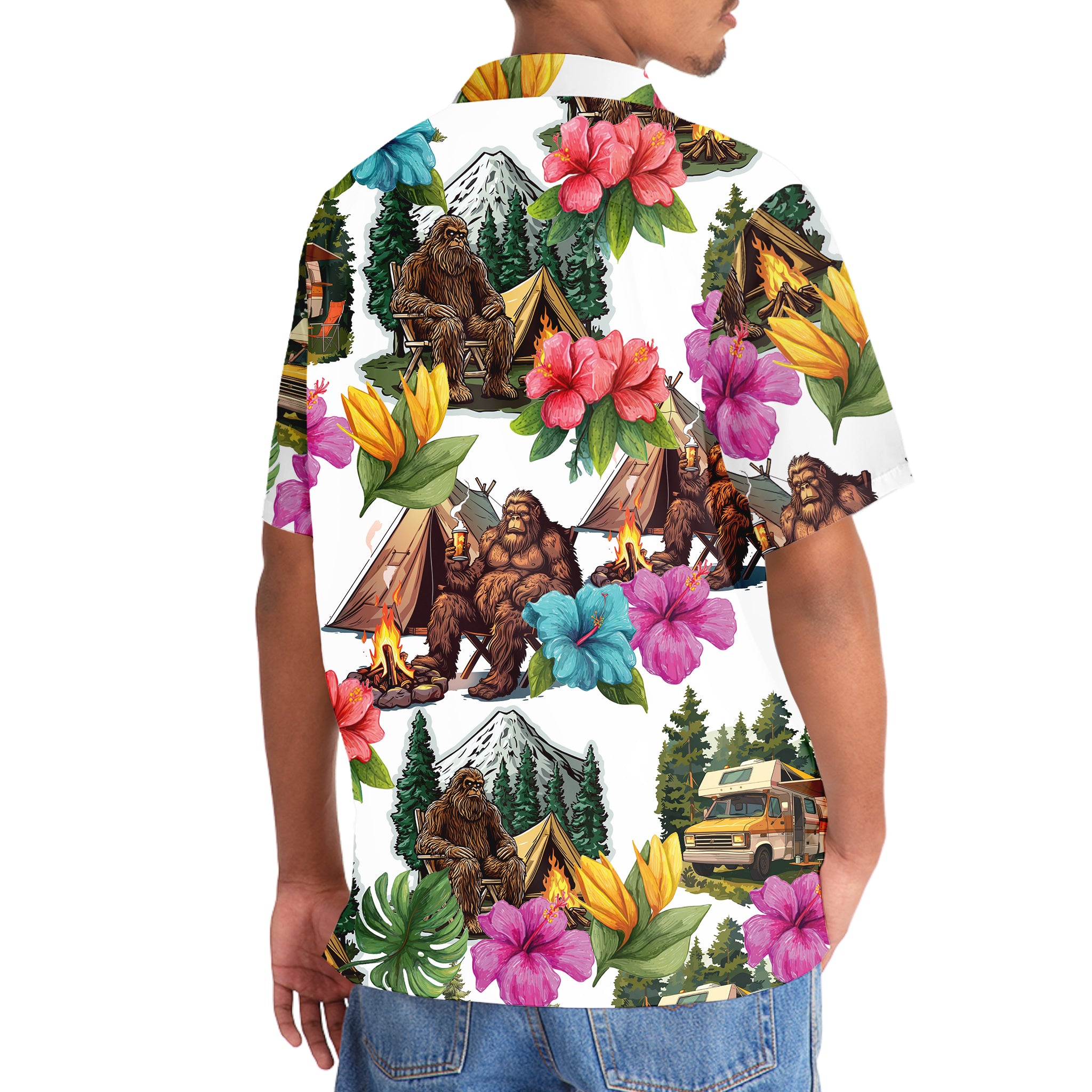 Bigfoot Camping Tropical Hawaiian Shirt