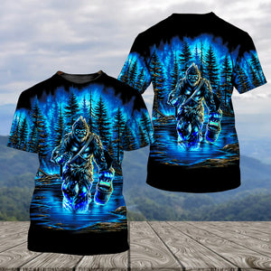 Bigfoot Fishing Blue Moon Light All Over Print Shirt