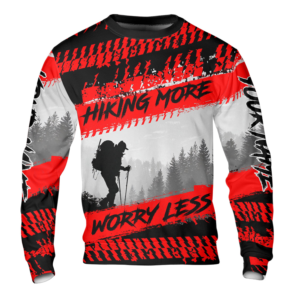 Custom Name Hiking More Worry Less Black Red All Over Print Shirt
