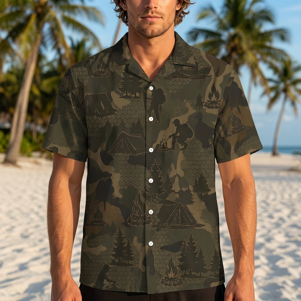 Camper Camping Camouflage Hawaiian Shirt