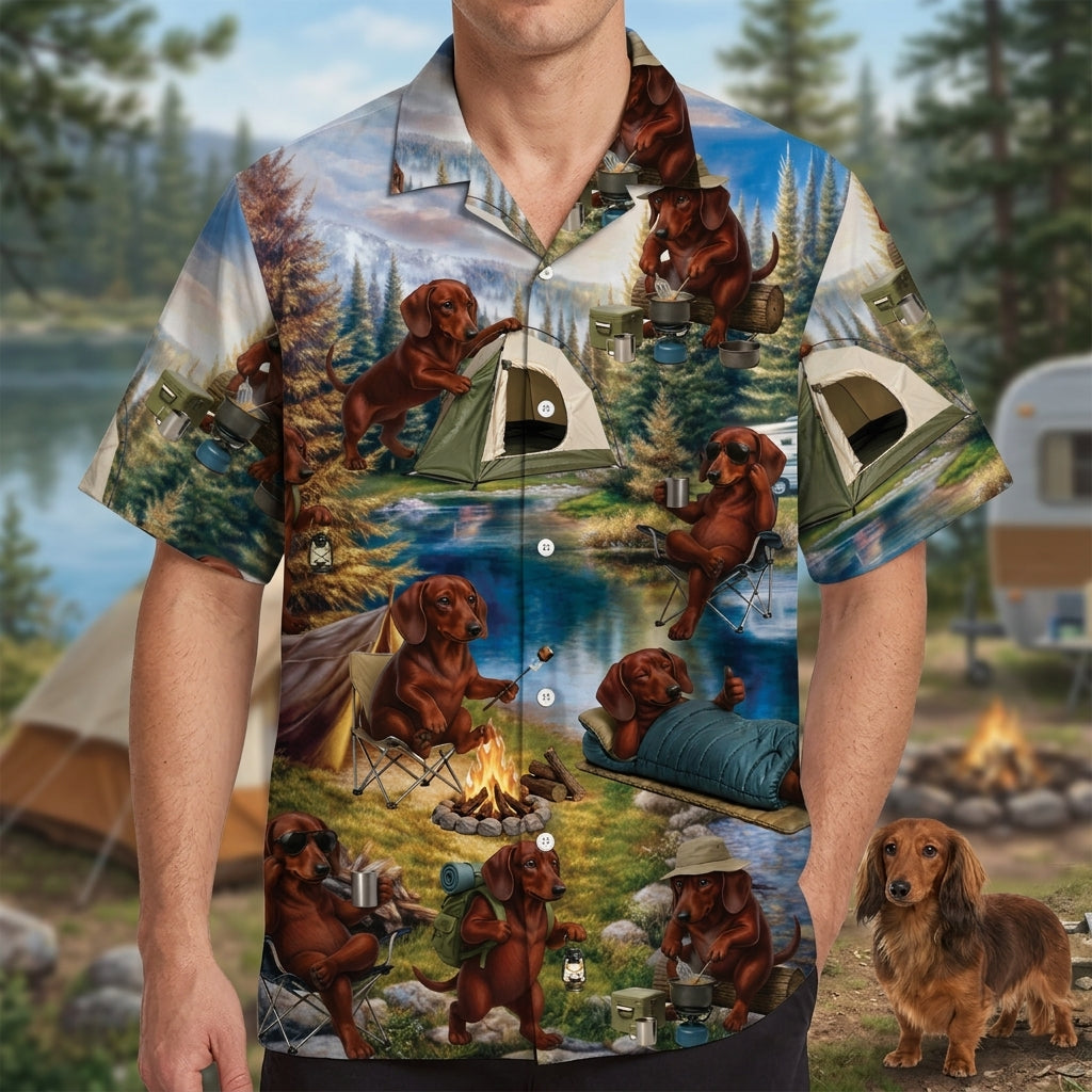 Dachshund Dog Funny Camping Hawaiian Shirt