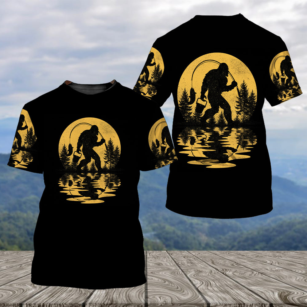 Bigfoot Fishing Forest Vintage  All Over Print Shirt