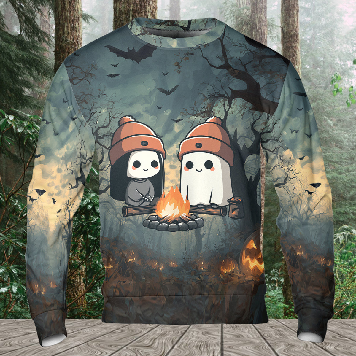 Cute Ghost Camping Crew All Over Print Shirt