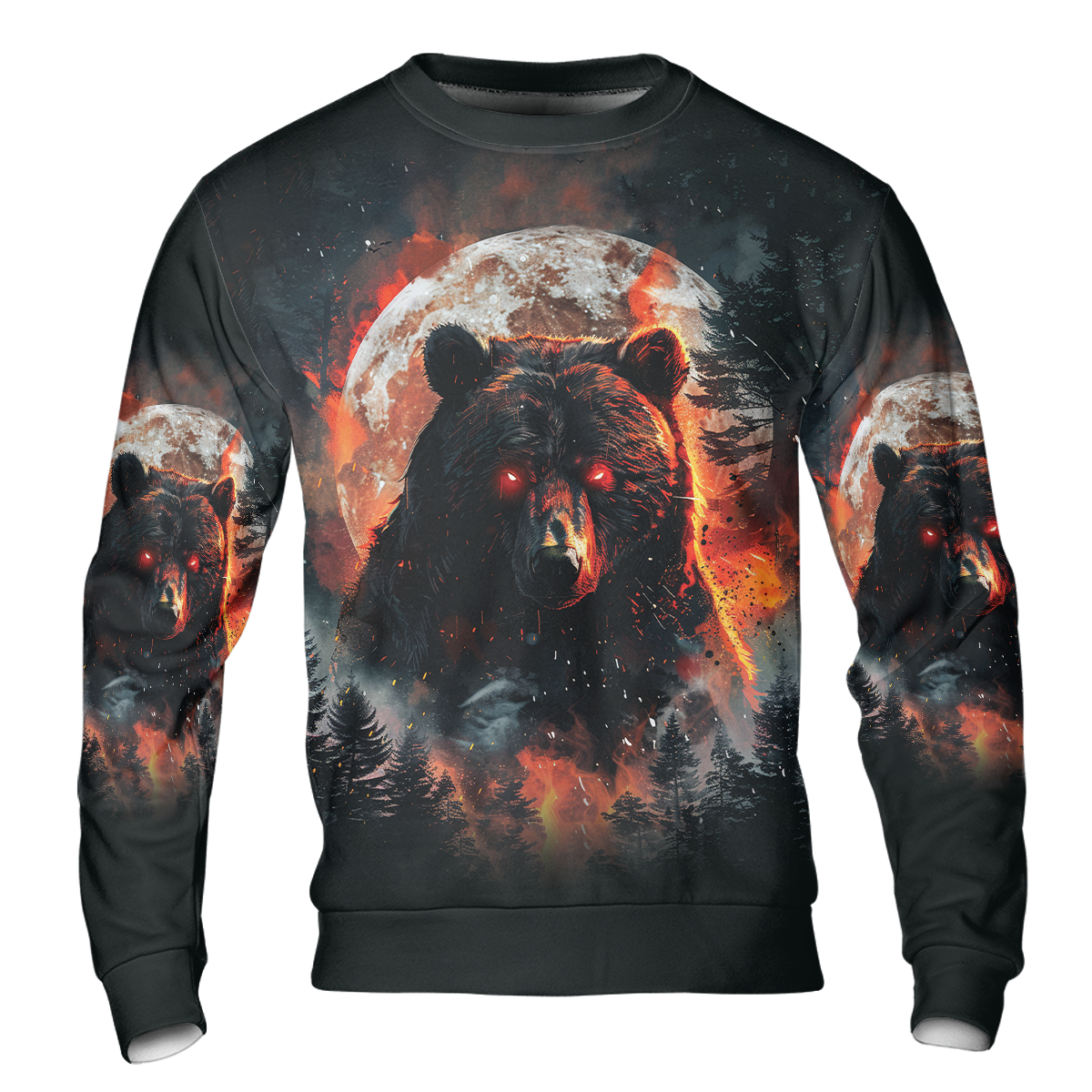 Fire Bear Adventure Dark Night Forest All Over Print Shirt