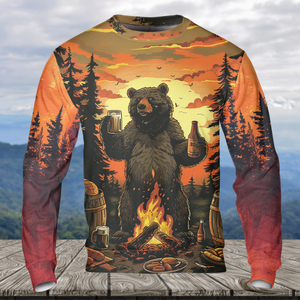 Funny Beer Bear Campfire All Over Print Shirt