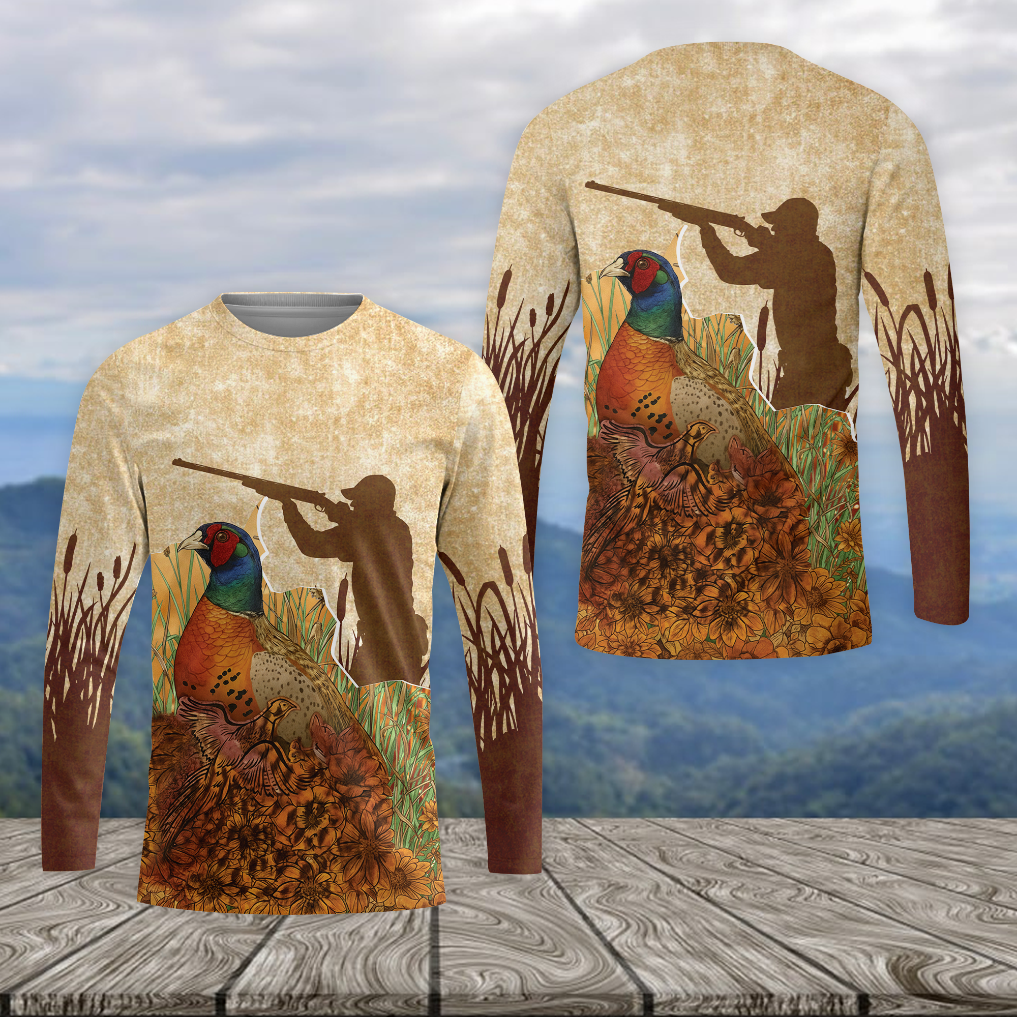 Vintage Wild Pheasant Hunting Flower Camo All Over Print Shirt