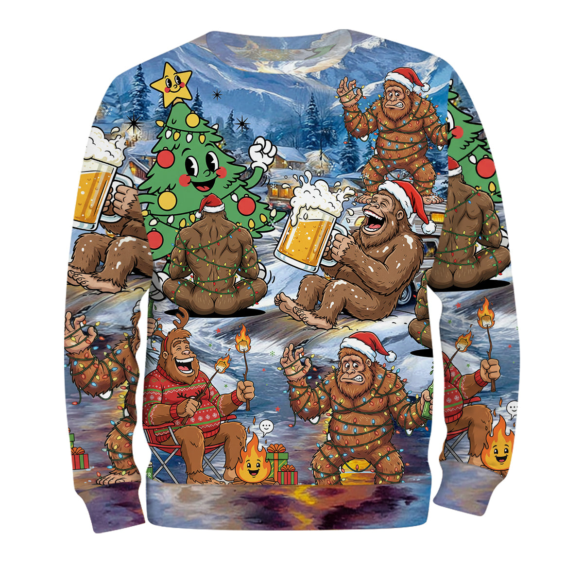 Bigfoot Camping In Santa Costume All Over Print Shirt
