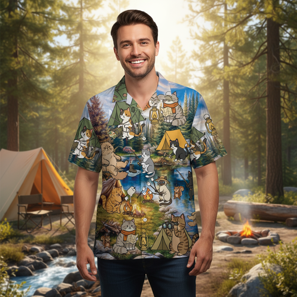 Funny Cat Campsite Hawaiian Shirt