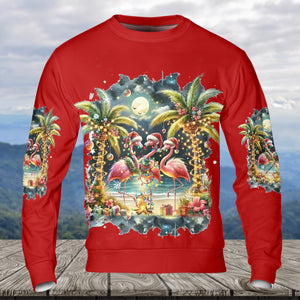 Christmas Deck The Palms Flamingo All Over Print Shirt