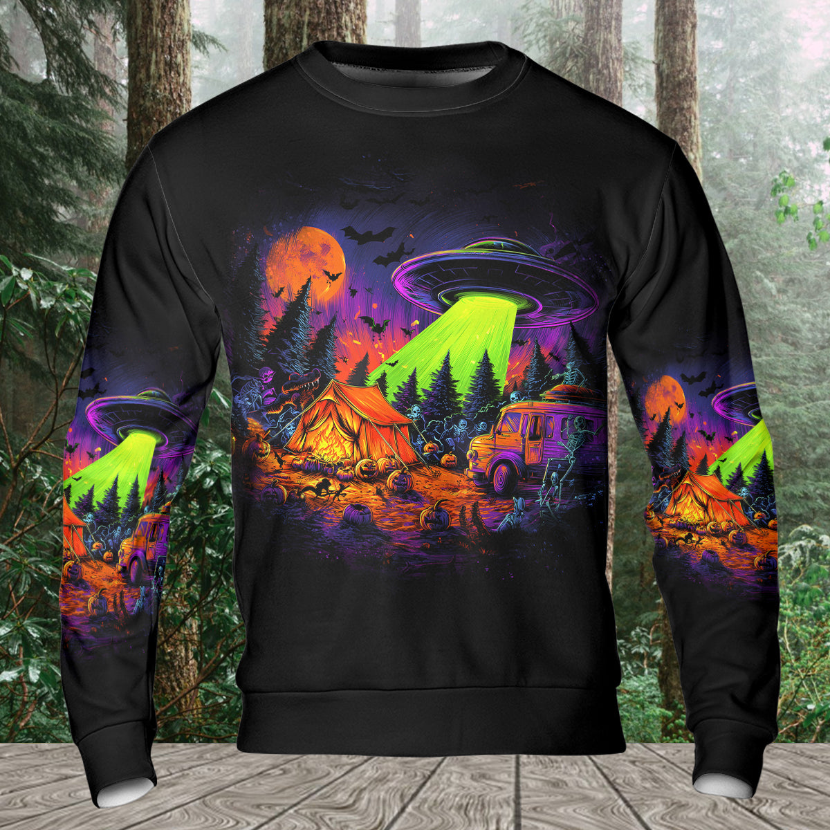 Alien Camp-O-Ween Invasion – UFO Halloween Camping All Over Print Shirt
