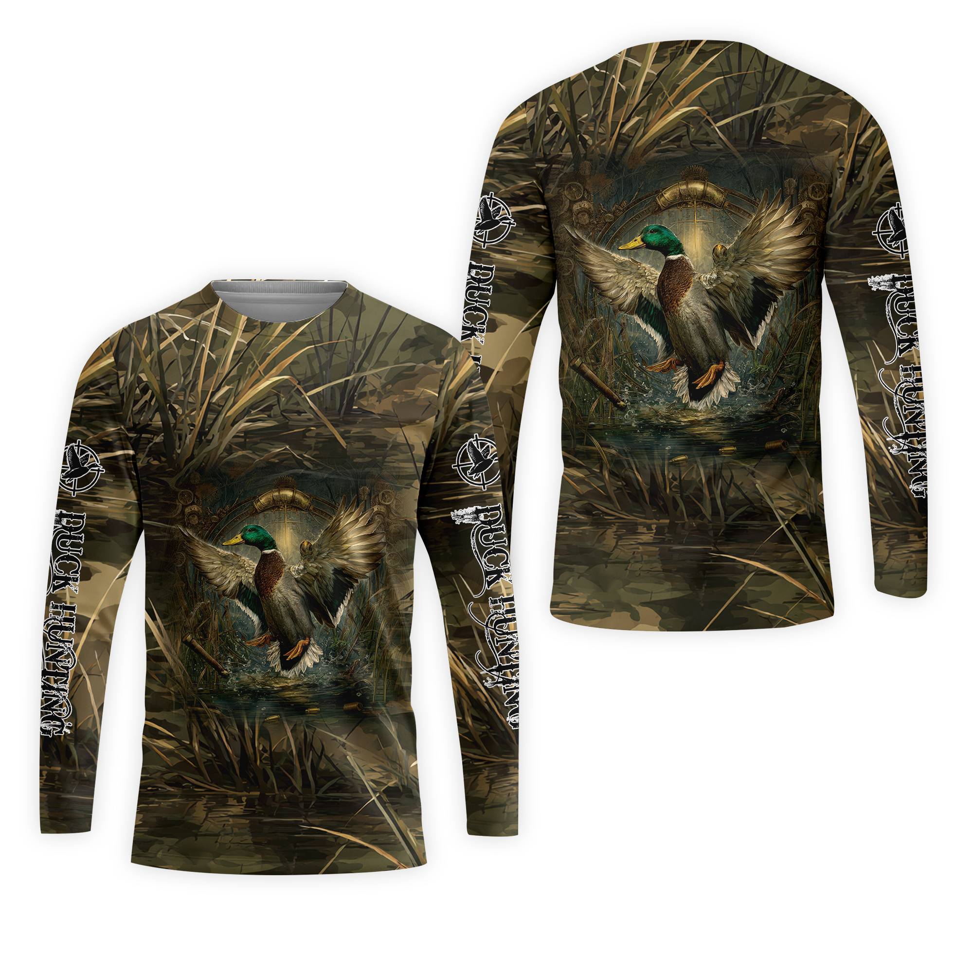 Mallard Duck Hunting Dark Camo All Over Print Shirt