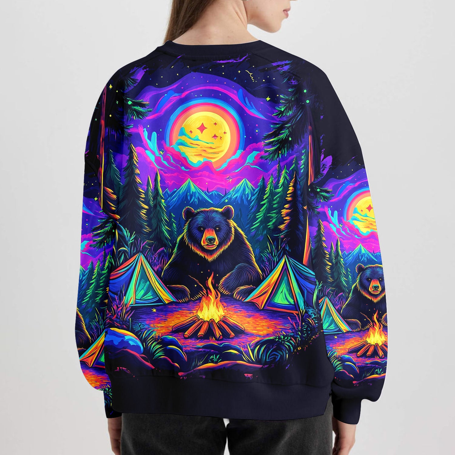 Camping Night With Bear All Over Print Shirt