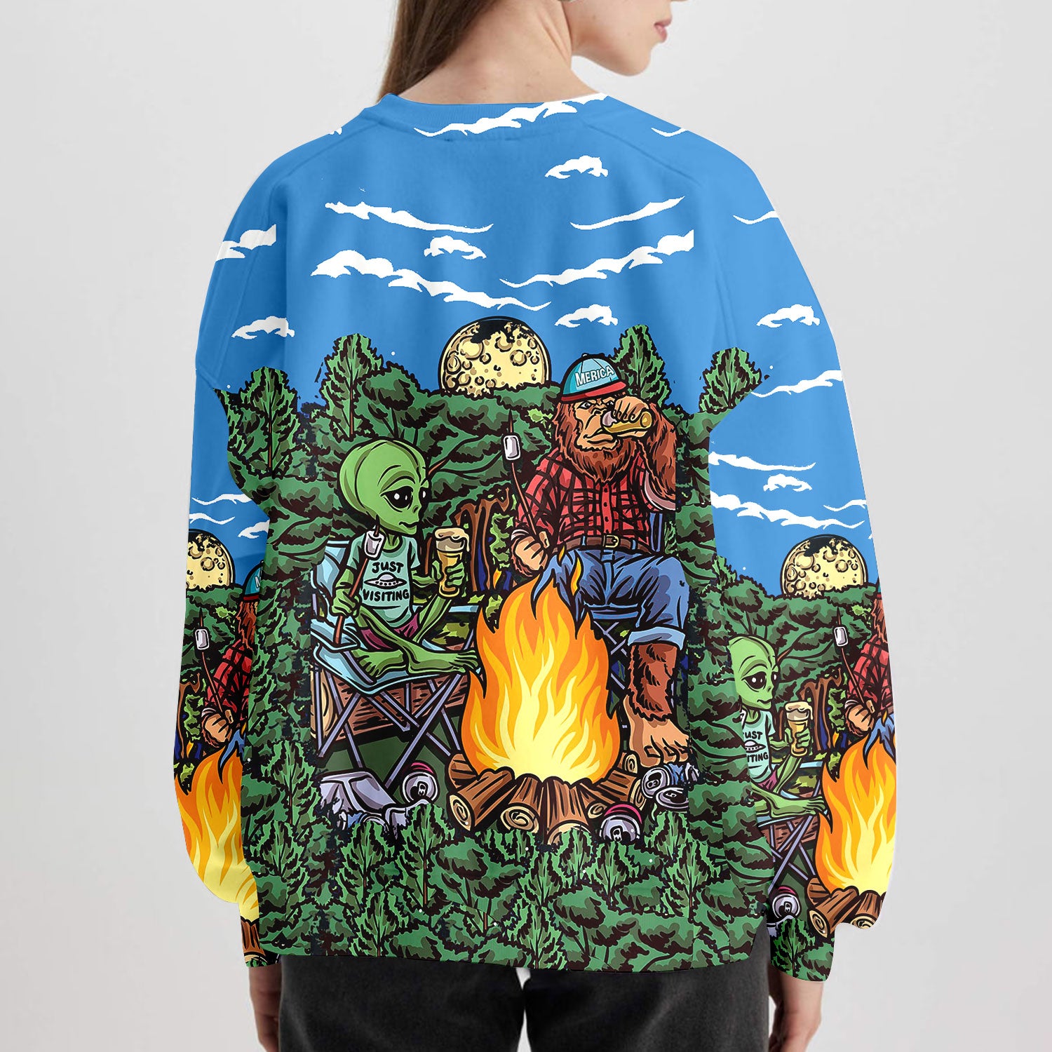 Alien Bigfoot Camping All Over Print Shirt