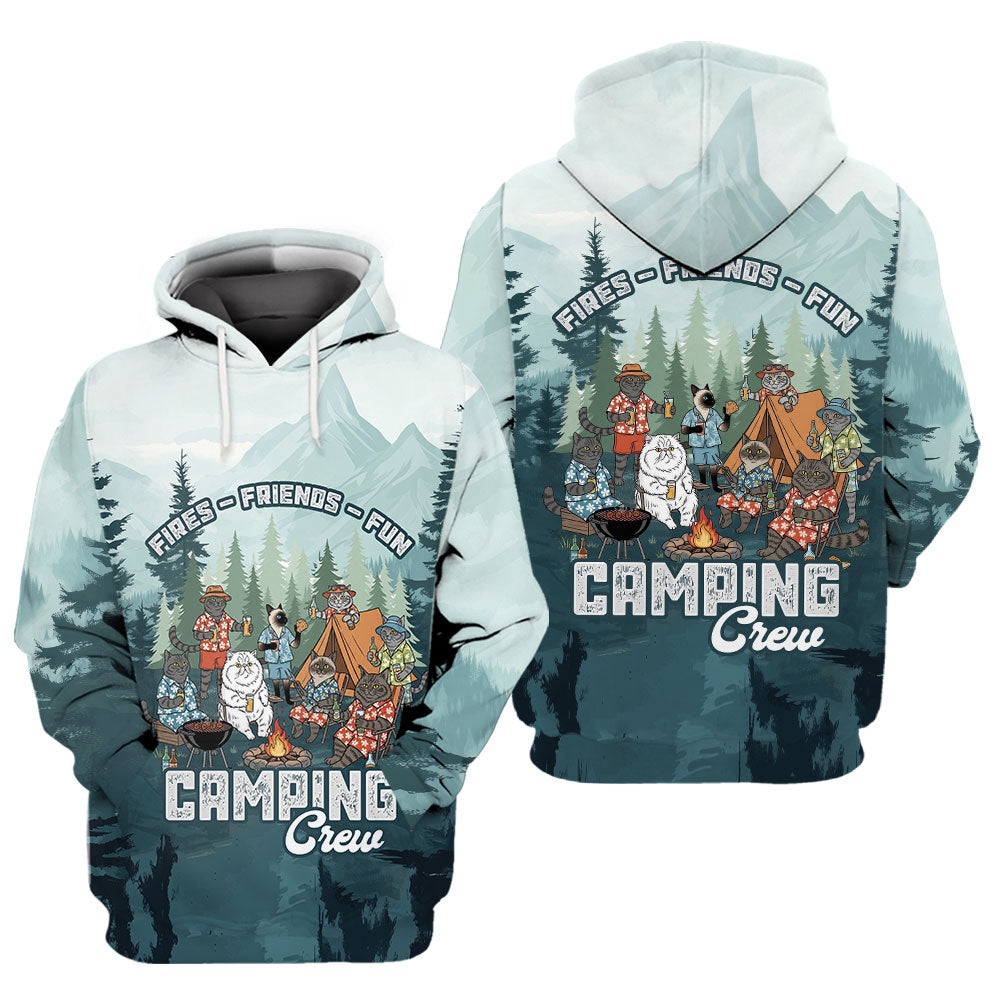 Friends, Fires, Fun Camping Crew Cats All Over Print Shirt