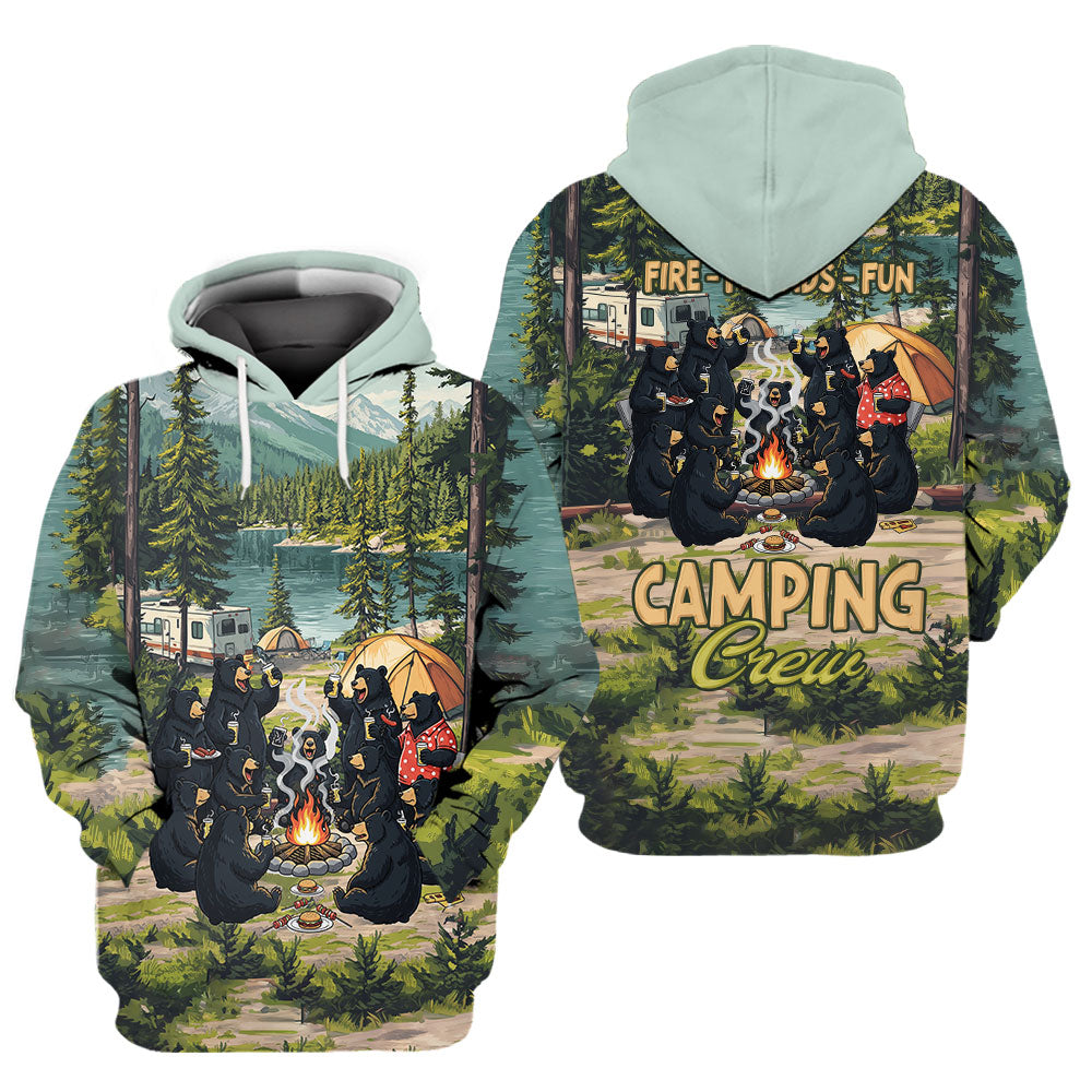 Friends, Fires, Fun Camping Crew Black Bear All Over Print Shirt