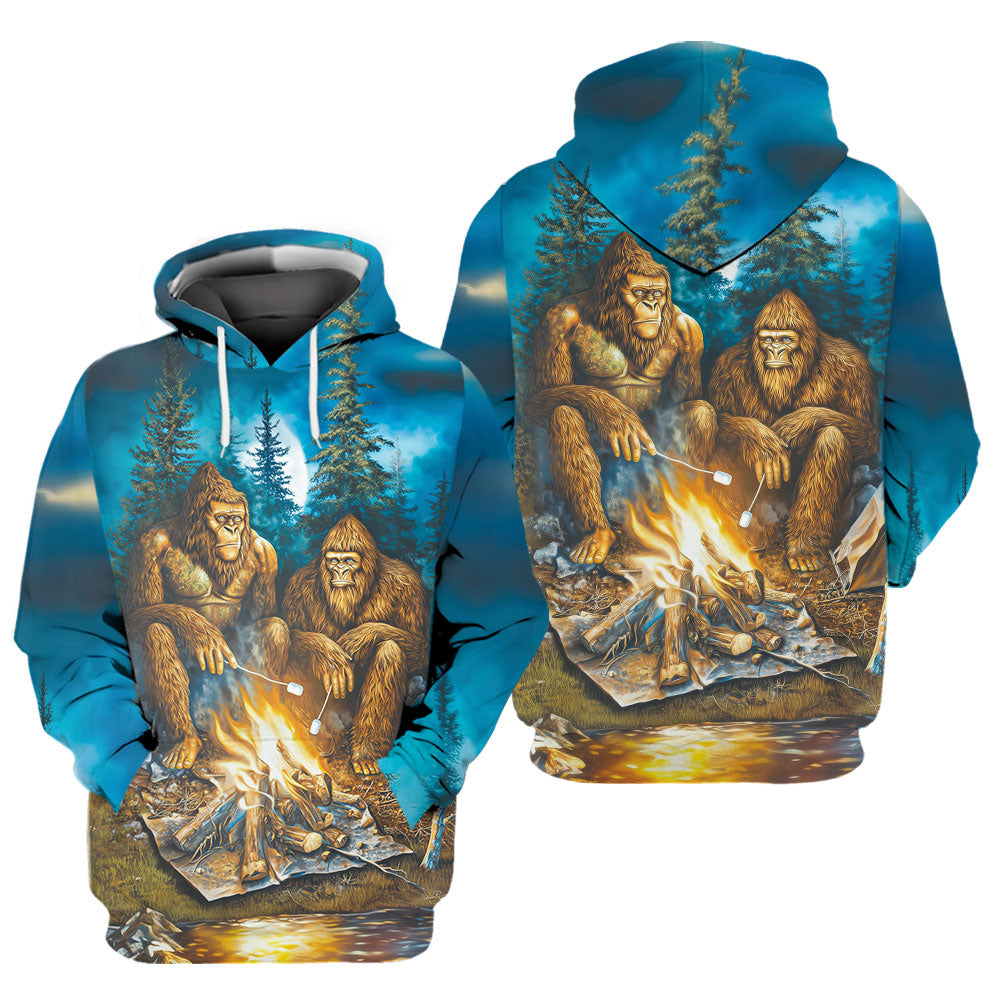 Sasquatch Campfire Night Art All Over Print Shirt