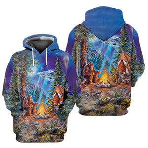 Bigfoot Alien Camping Night All Over Print Shirt