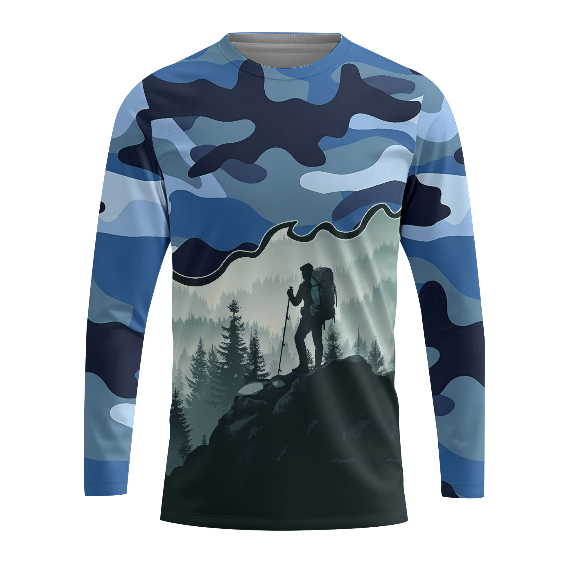 Hiking Mountain Blue Camo All Over Print Shirt