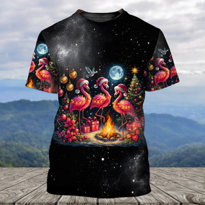 Merry Christmas Flamingo Camping All Over Print Shirt