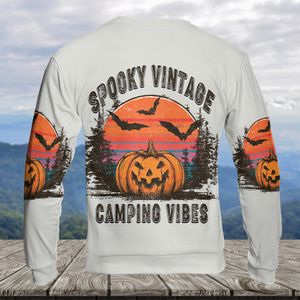 Retro Spooky Vintage Camping Vibes Halloween All Over Print Shirt