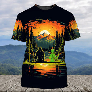 Bigfoot And Alien Fishing Night All Over Print Shirt