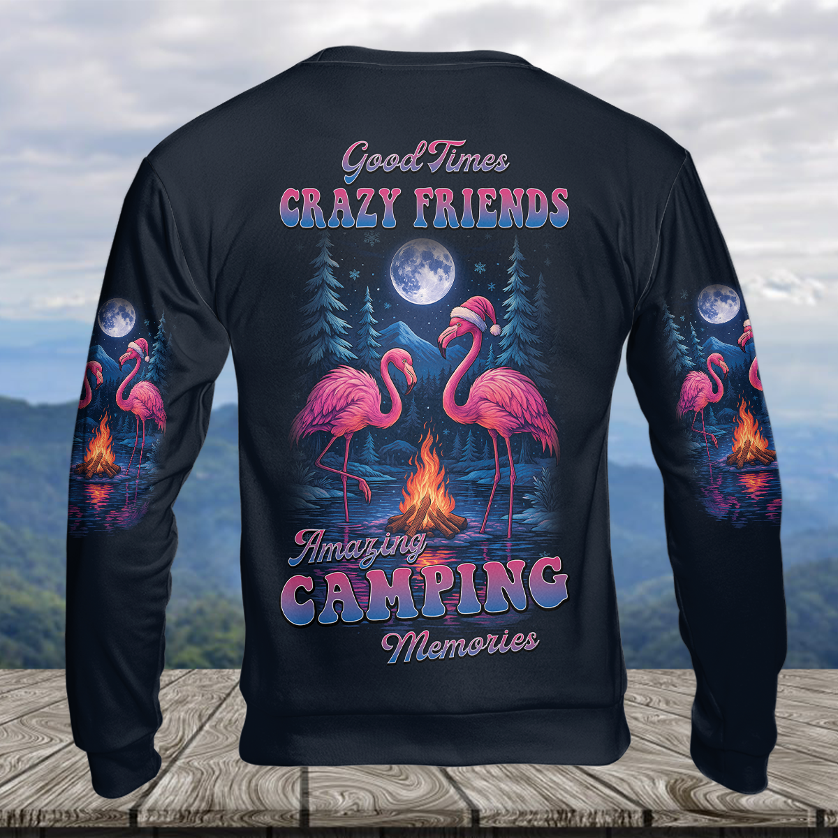 Crazy Friends Camping Memories Flamingo Christmas All Over Print Shirt