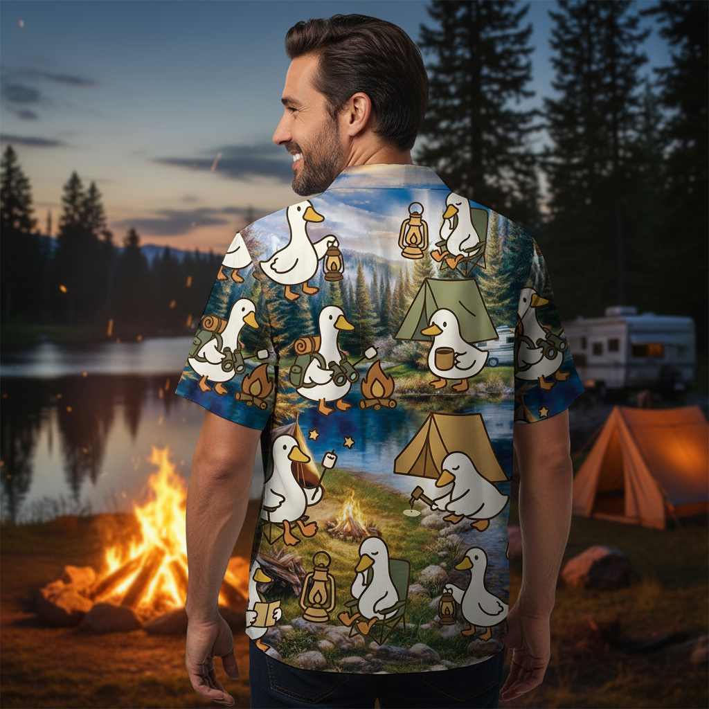 Funny Cute Goose Camping Hawaiian Shirt