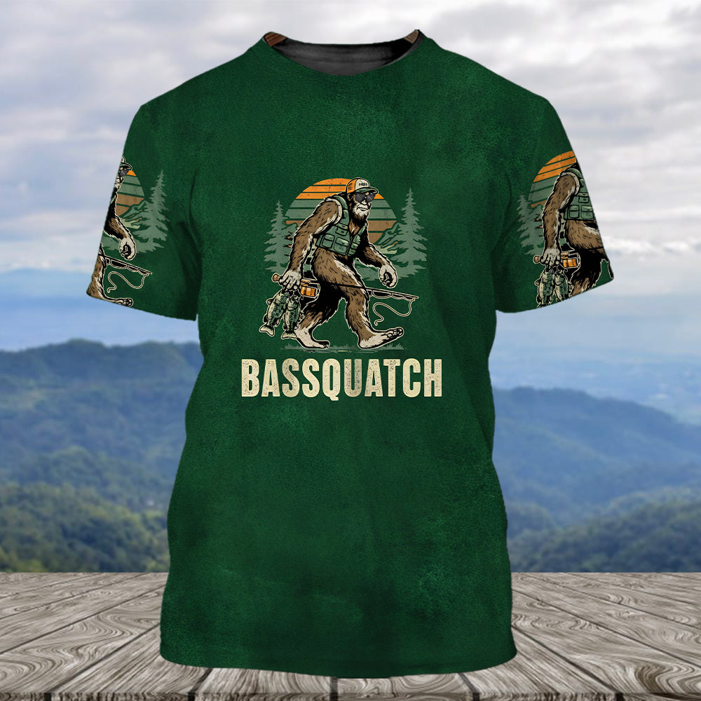 Bassquatch Bigfoot Fishing All Over Print Shirt