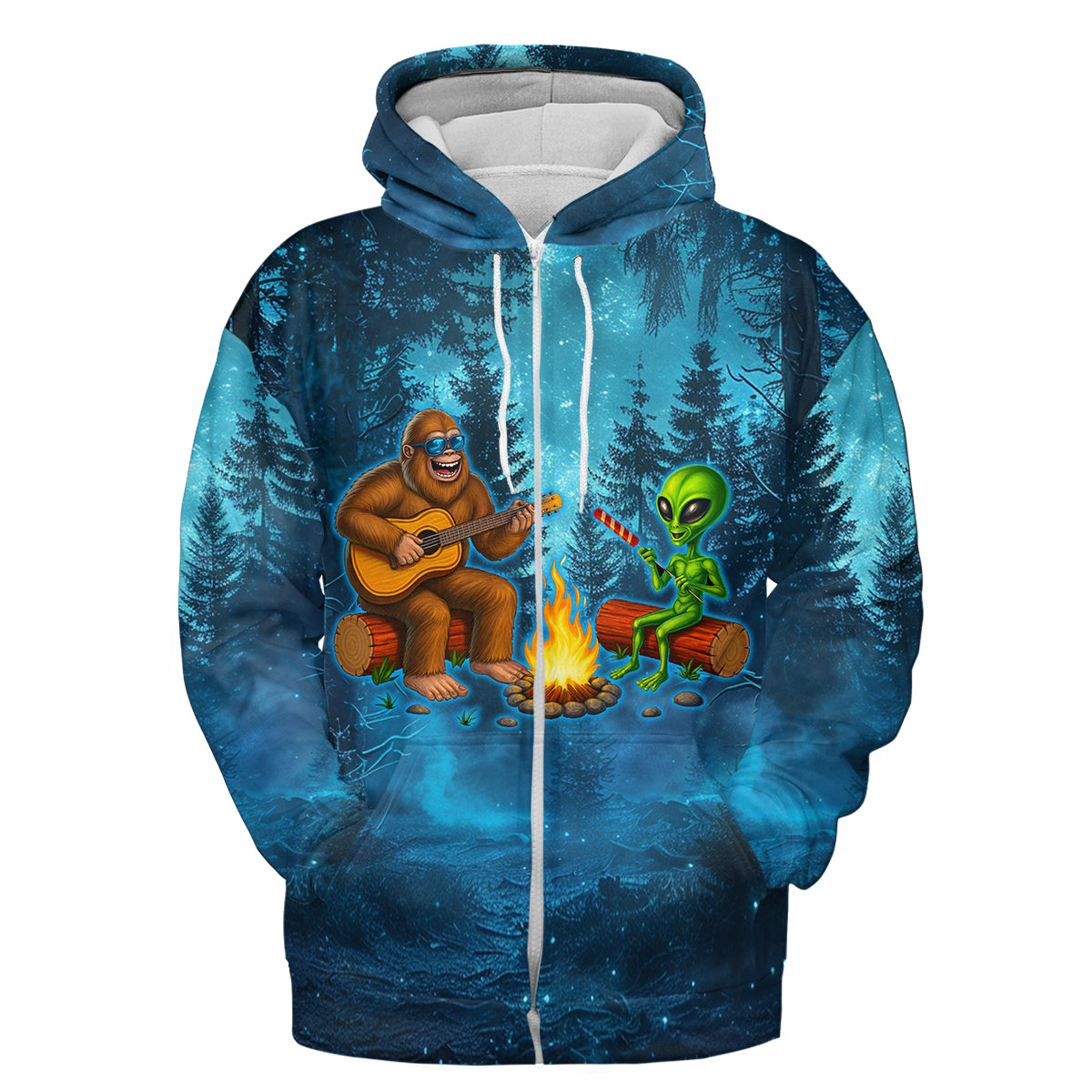 Bigfoot And Alien Making Memories One Campfire At A Time Christmas All Over Print Shirt