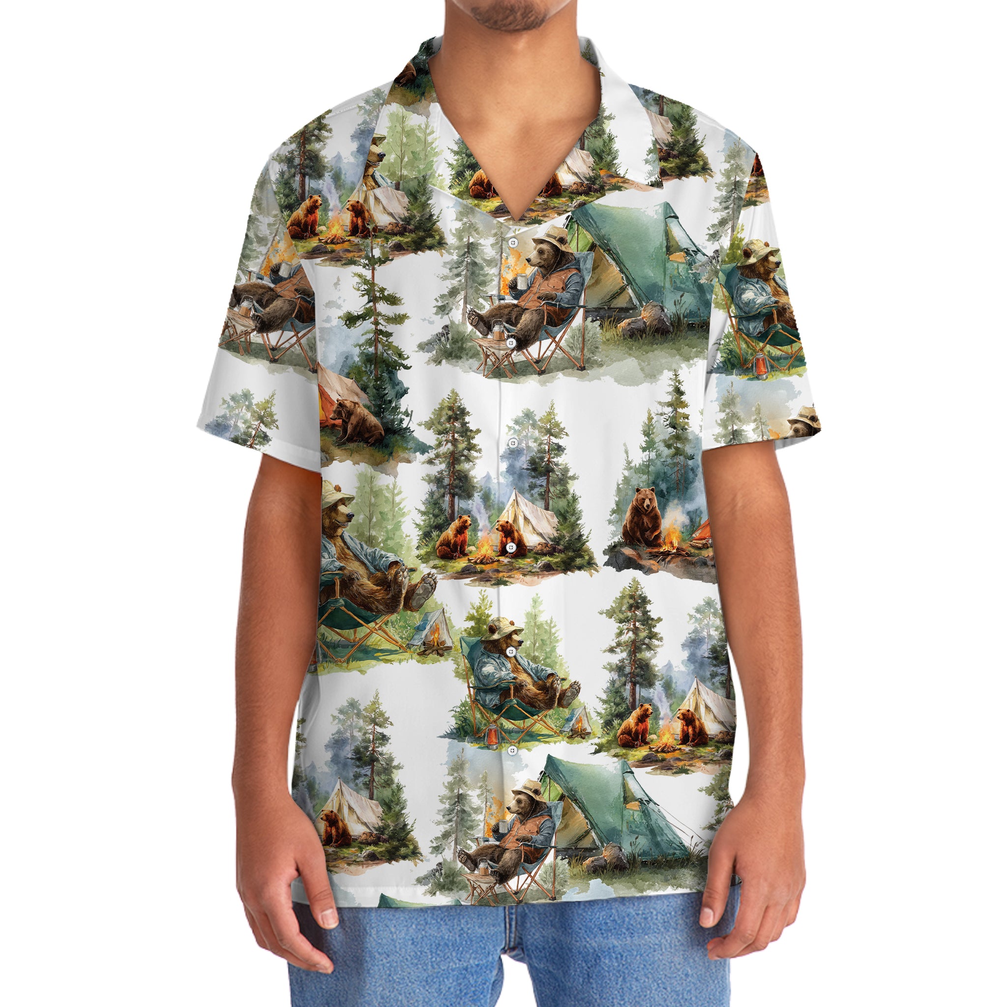 Camping Bear Chill Forest Hawaiian Shir