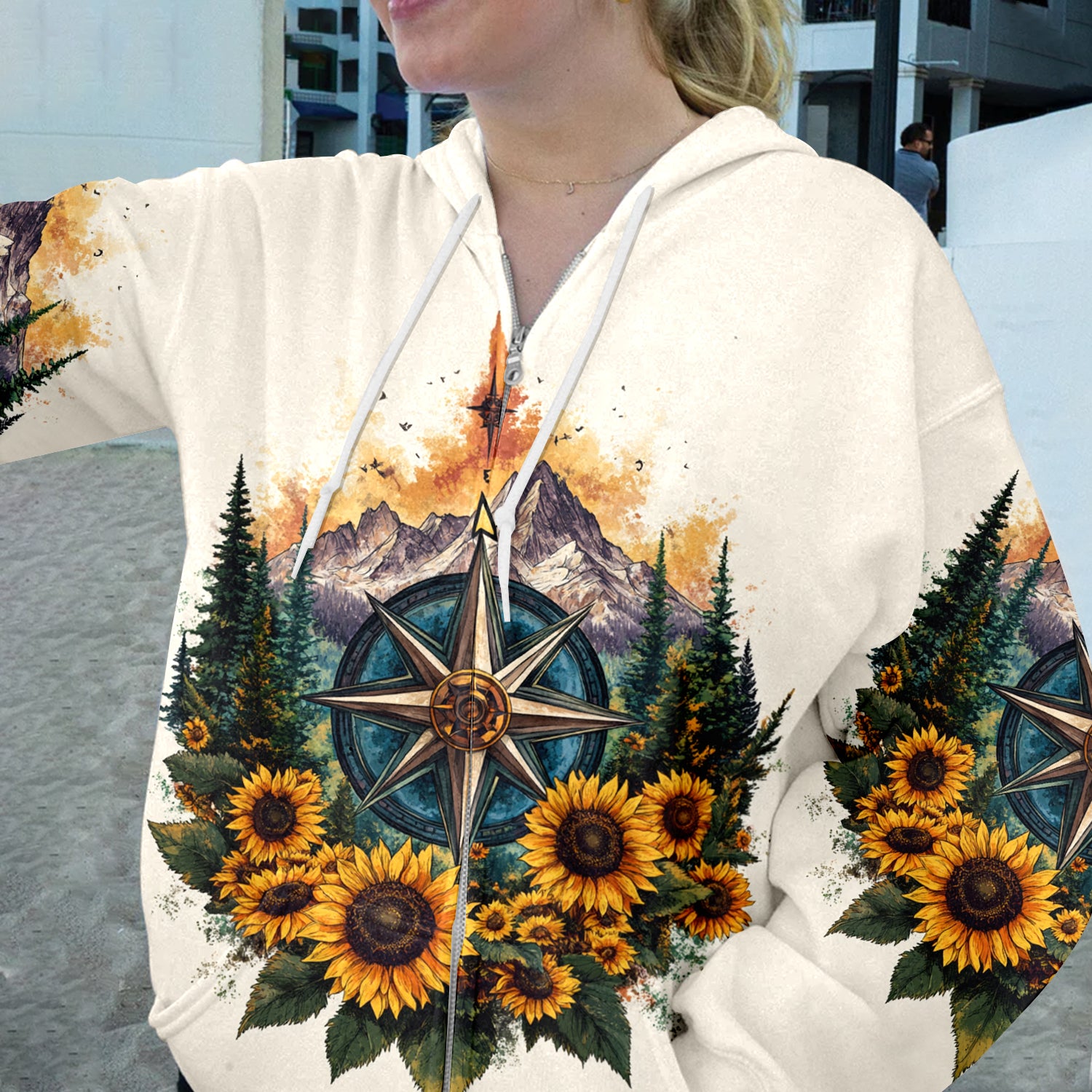 Live For The Moments Compass Sunflower All Over Print Shirt